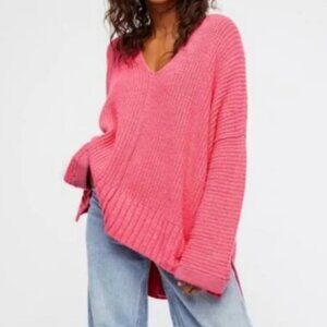 Free People Take Me Over Sweater Women's Size Medium Large Pink Chunky Oversized
